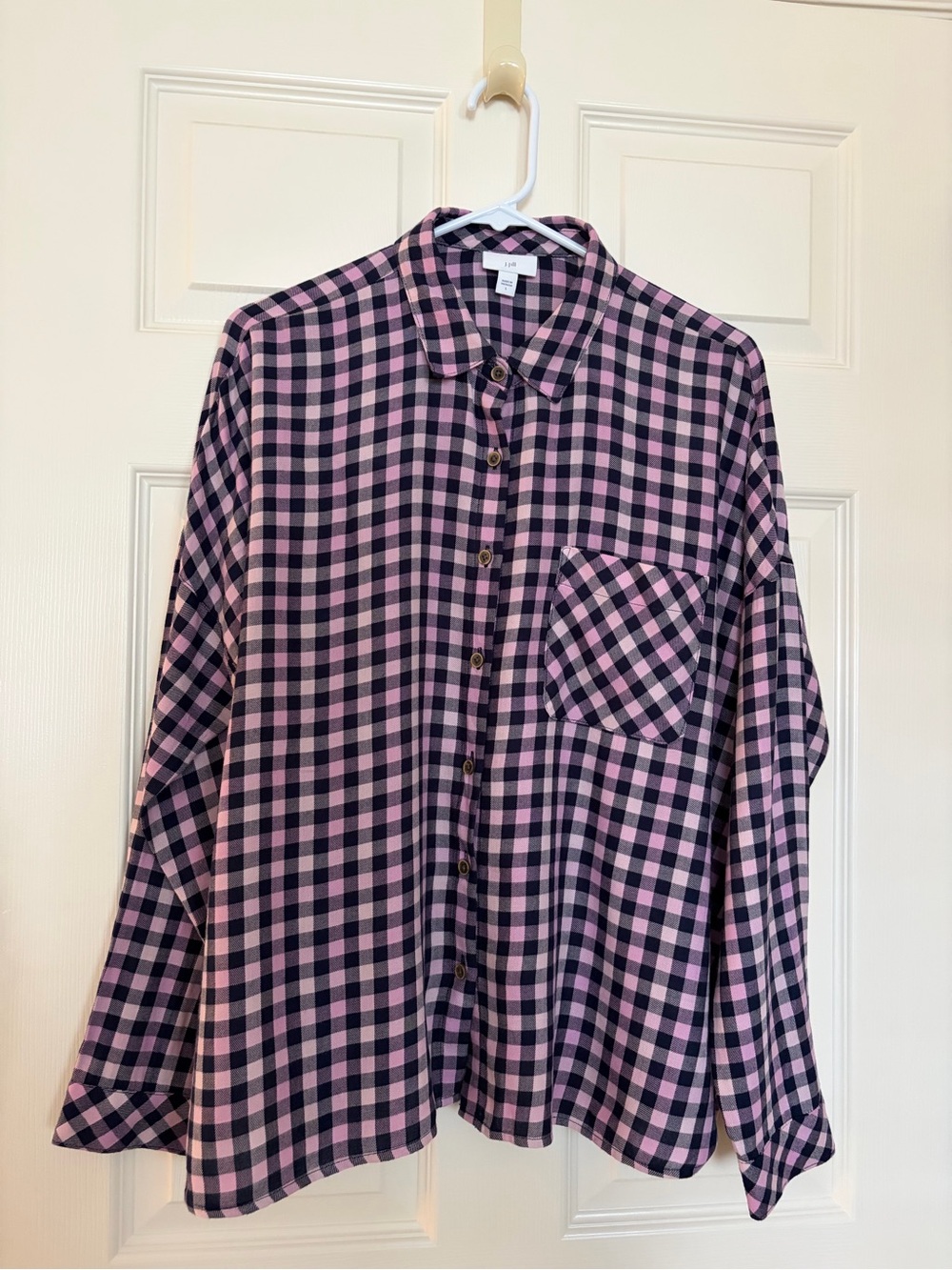 J. Jill Black and Pink Gingham Button-Up Blouse